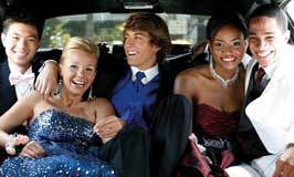 teens in a prom limo